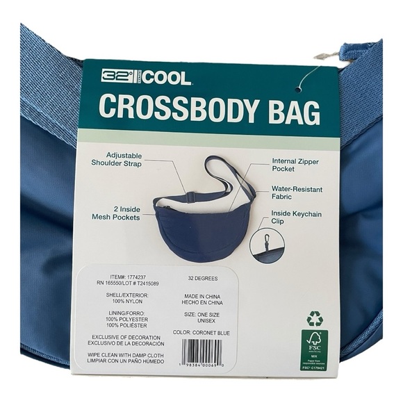 32 Degrees Cool | Women's Water Resistant Adjustable Strap Crossbody Bag | Blue - Picture 5 of 7